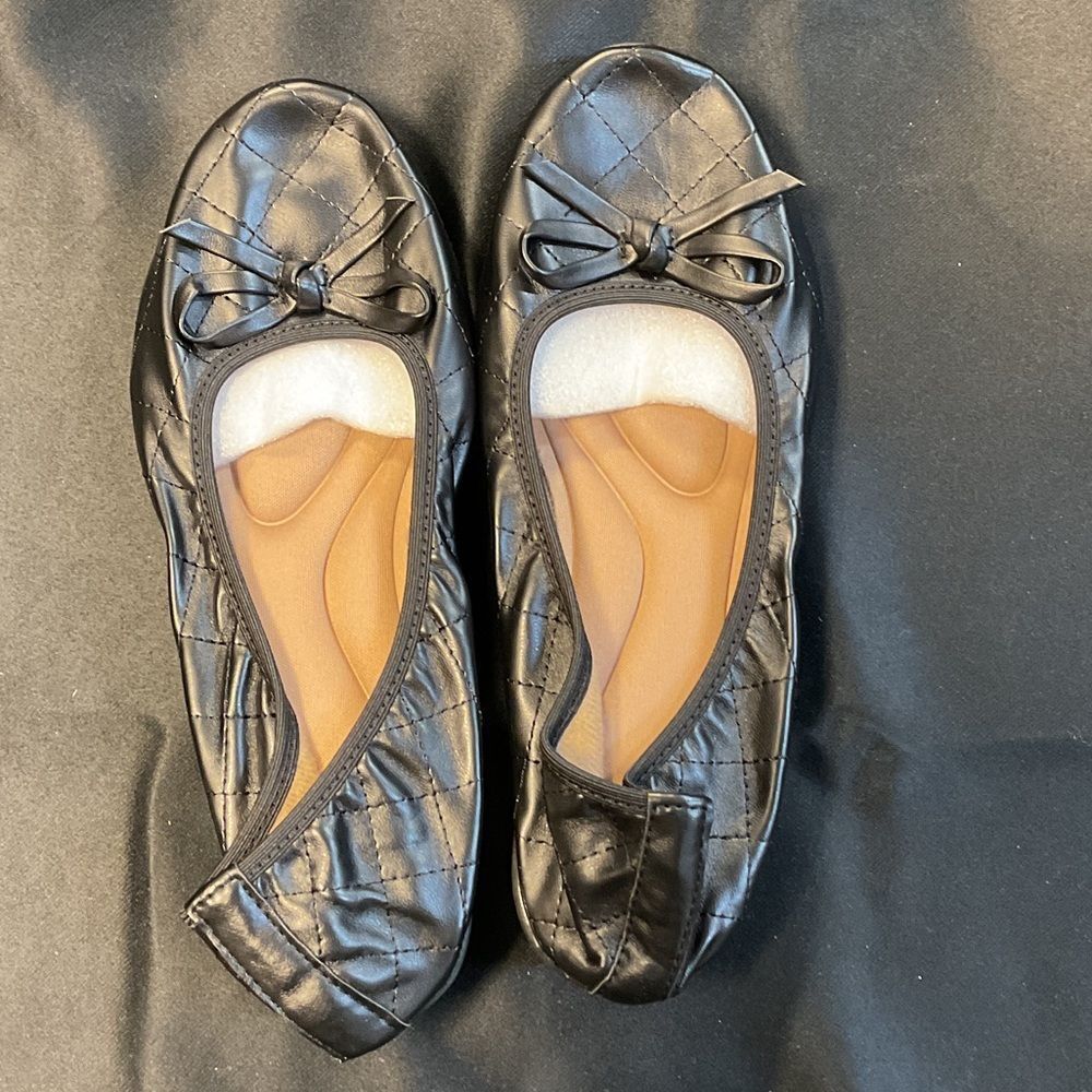 Quilted Black Bow Ballet Flats for Women